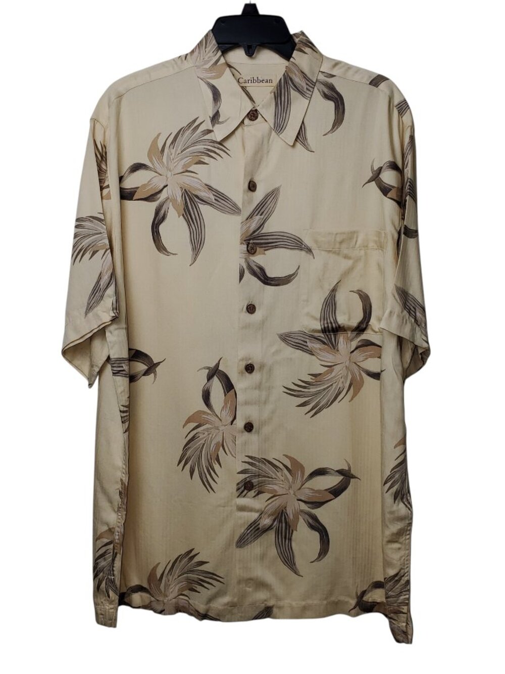 Caribbean Men's Cream Brown Floral Hawaiian Shirt, Size L